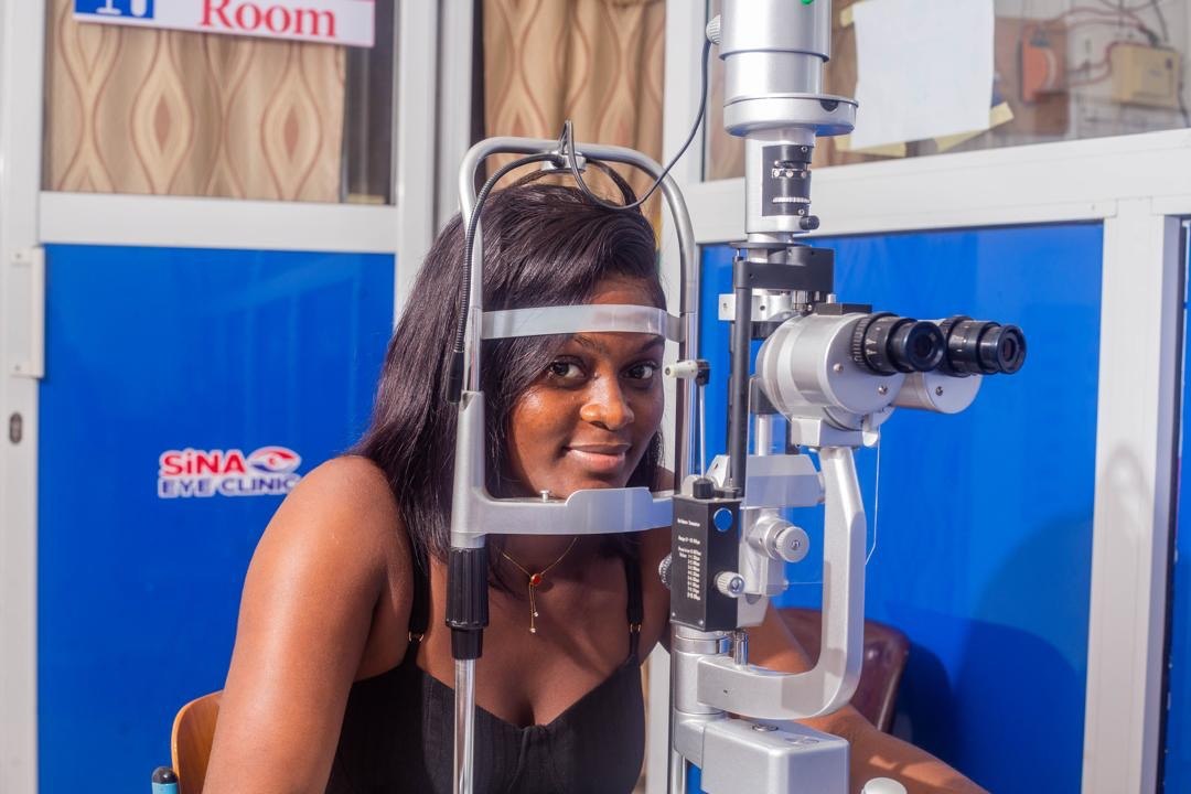 Patient at SiNA Eye Clinic slit lamp examination